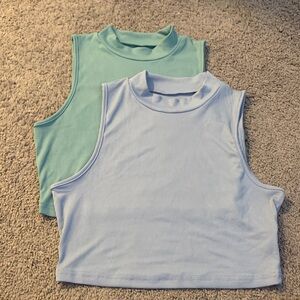 Womens Sleeveless Cropped Tops - Blue and Green